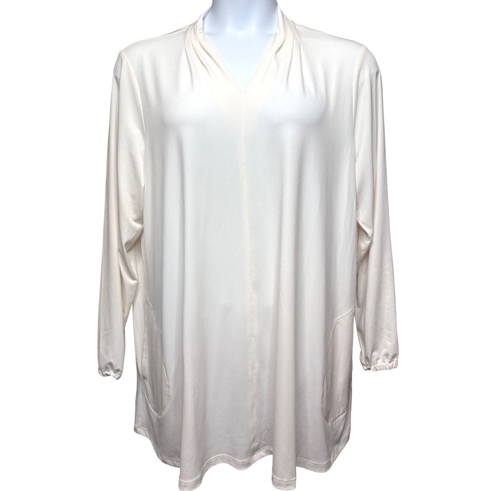 SUSAN GRAVER Womens Ivory Liquid Knit Tunic Top w/Pockets 2X Minimalist Office